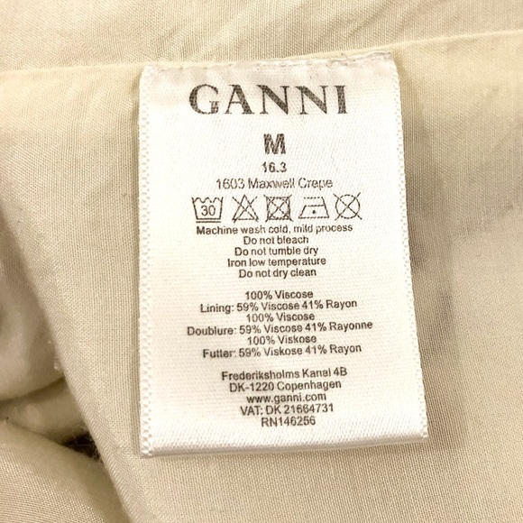 GANNI Pleated Crepe Ivory Floral Viscose Dress - Picture 9 of 14